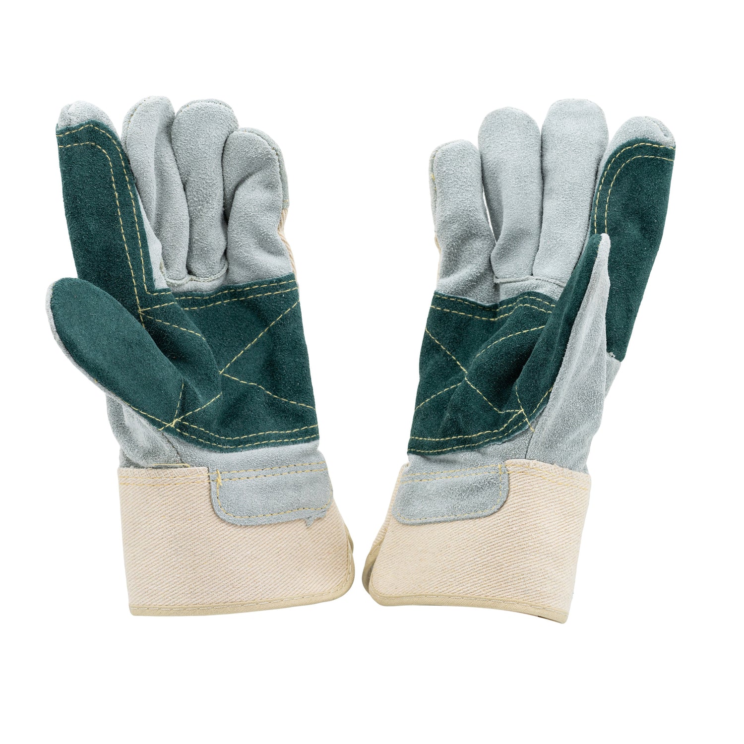 Split Cow Leather Palm Gloves with a Green Leather Double Palm