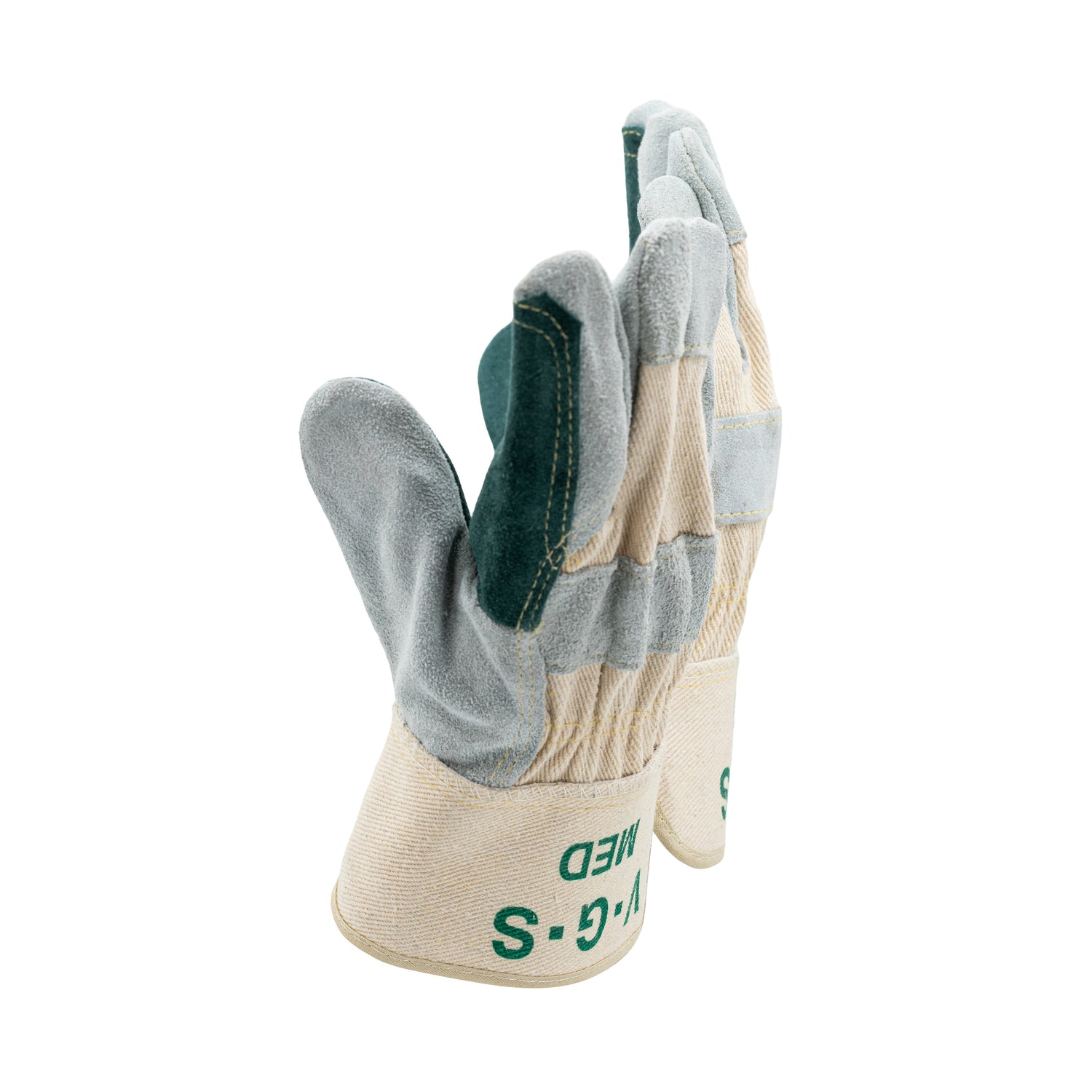Split Cow Leather Palm Gloves with a Green Leather Double Palm