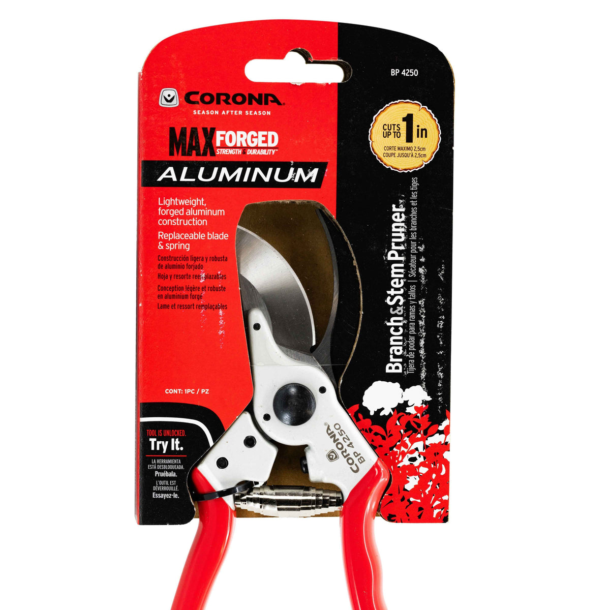 Corona Bypass Pruner with 1 Inch Steel Blade and Aluminum Handles