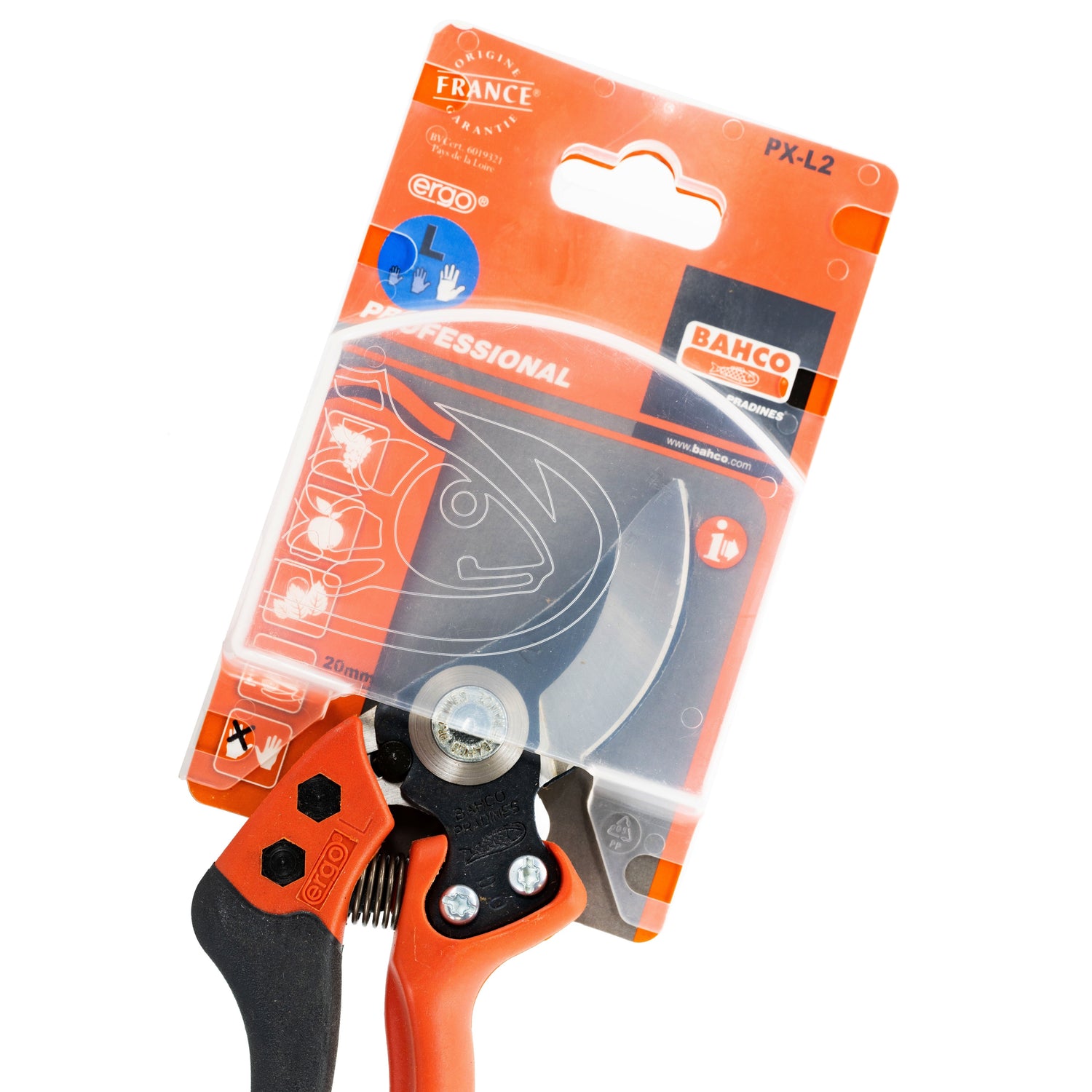 Bahco PX-L2 Hand Pruner with ¾ Inch Cutting Head, Fixed Handle and Cushioning Rubber