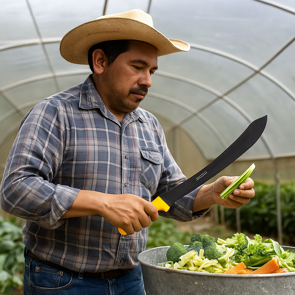 Organic Tool Butcher Knife with 12 Inch Stainless Steel Blade and Yellow Handle