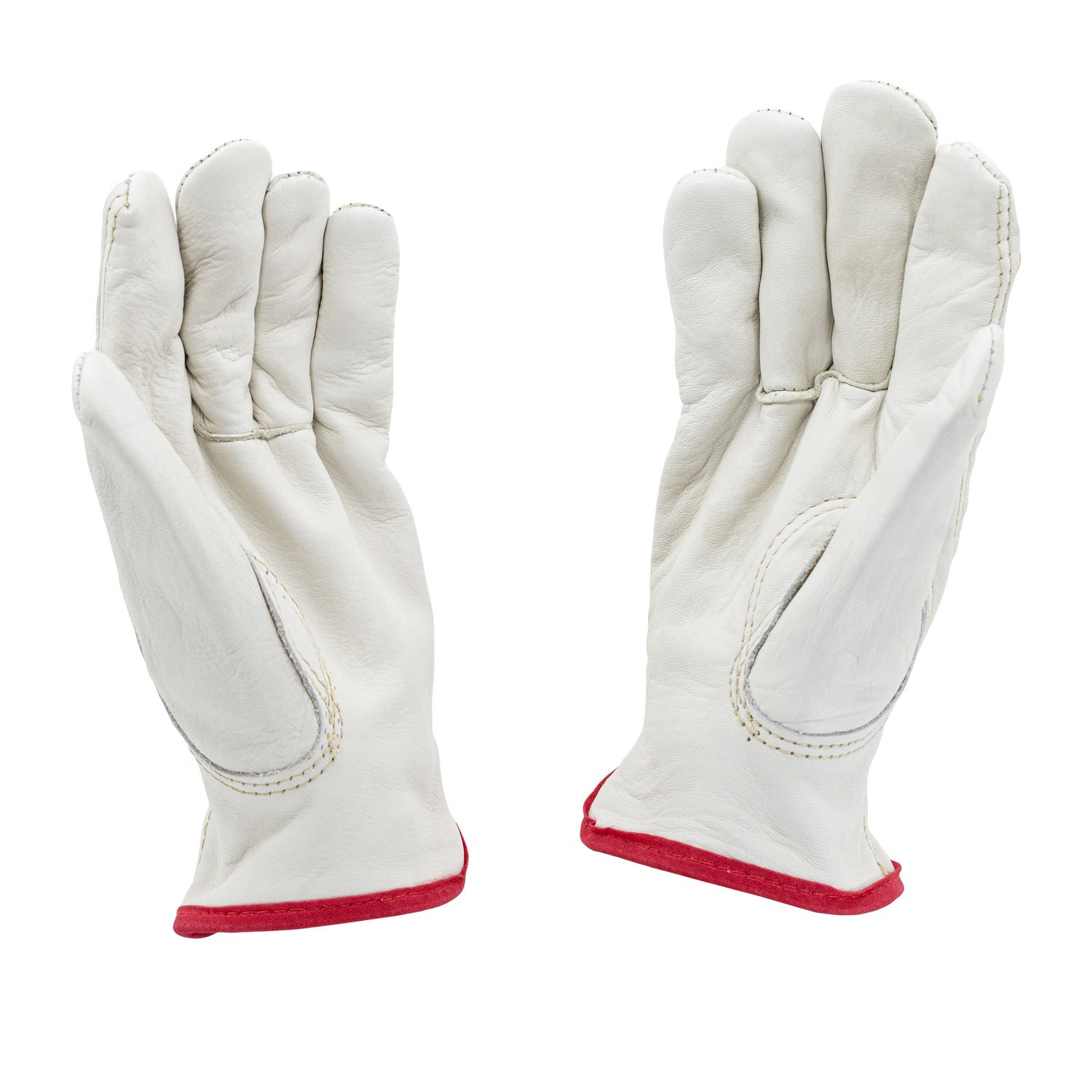 Beige Synthetic Split Cowhide Gloves with Red Fleece-Lined