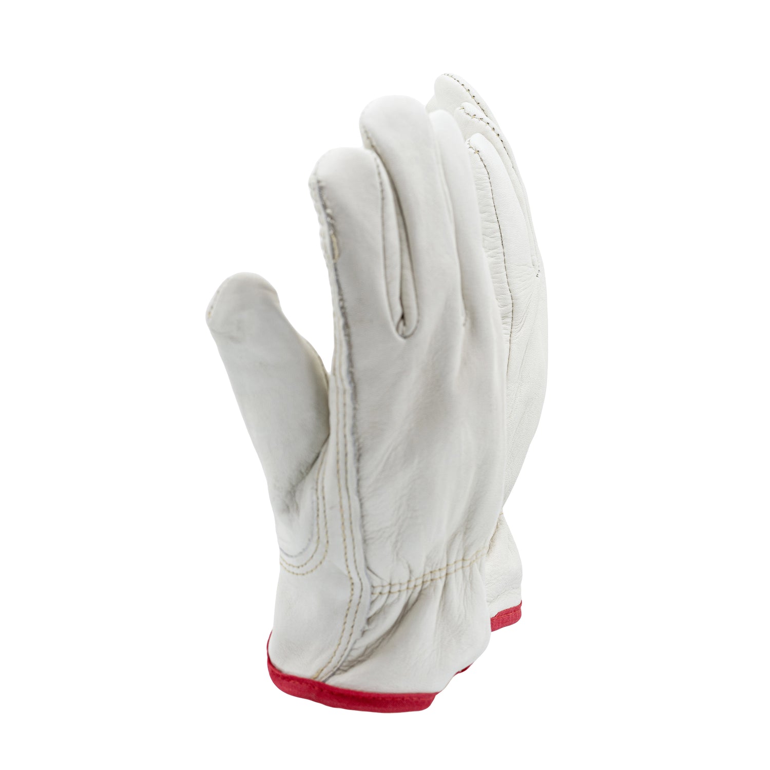 Beige Synthetic Split Cowhide Gloves with Red Fleece-Lined