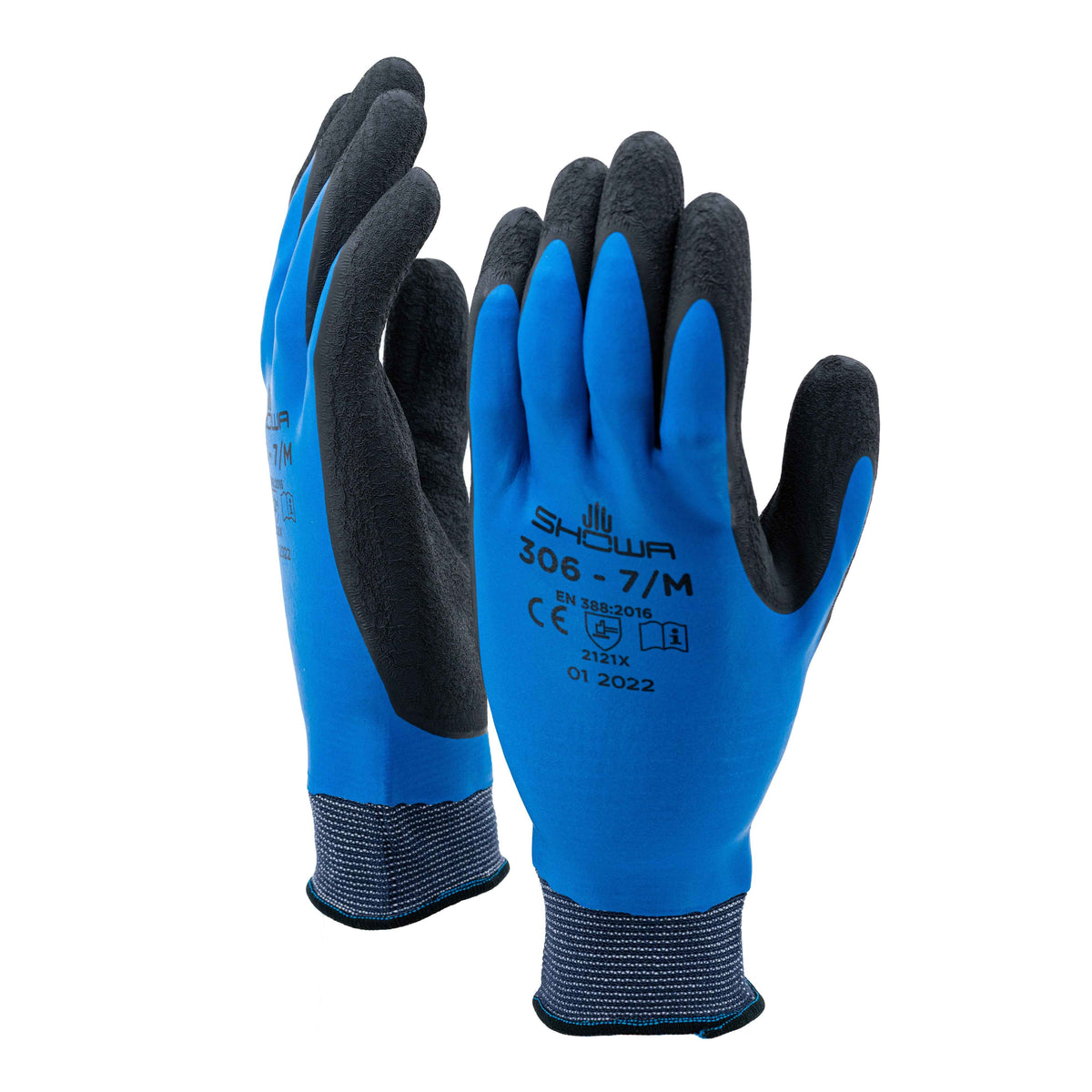 Blue/Black Coated Showa-Best Gloves with a Waterproof/Dustproof Latex Coating
