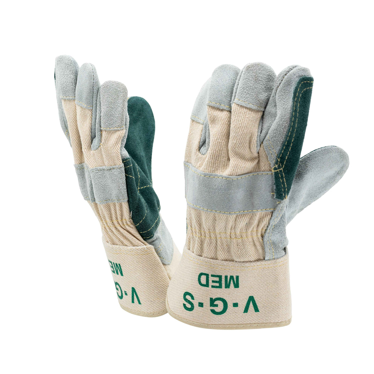 Split Cow Leather Palm Gloves with a Green Leather Double Palm