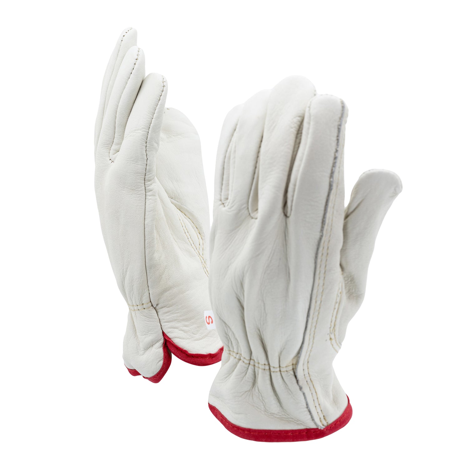 Beige Synthetic Split Cowhide Gloves with Red Fleece-Lined