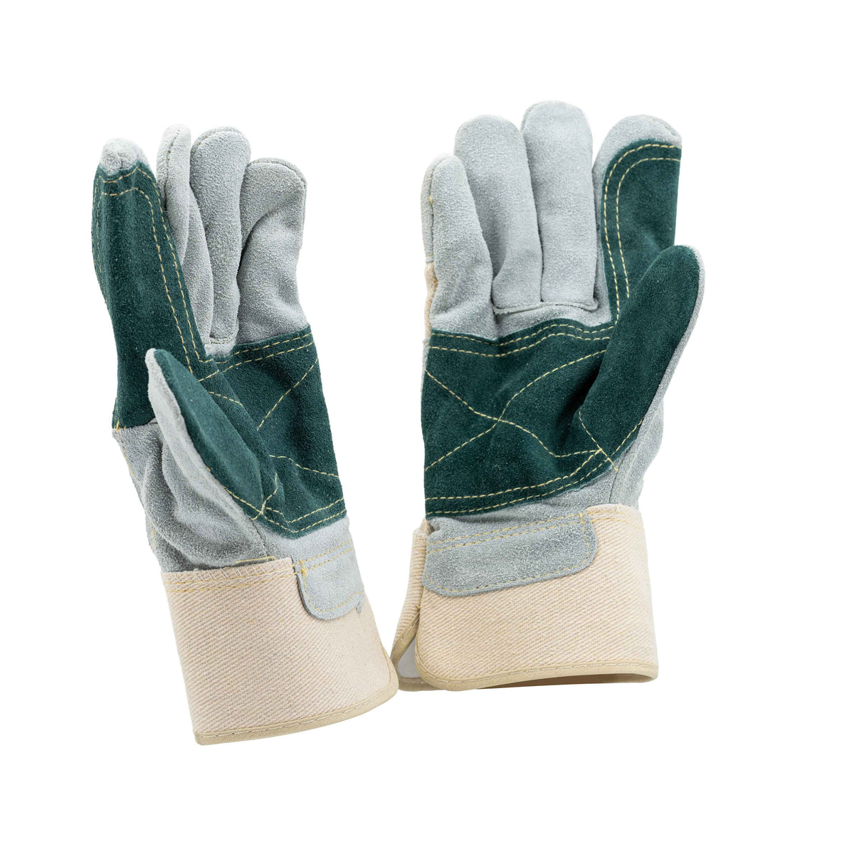 Split Cow Leather Palm Gloves with a Green Leather Double Palm