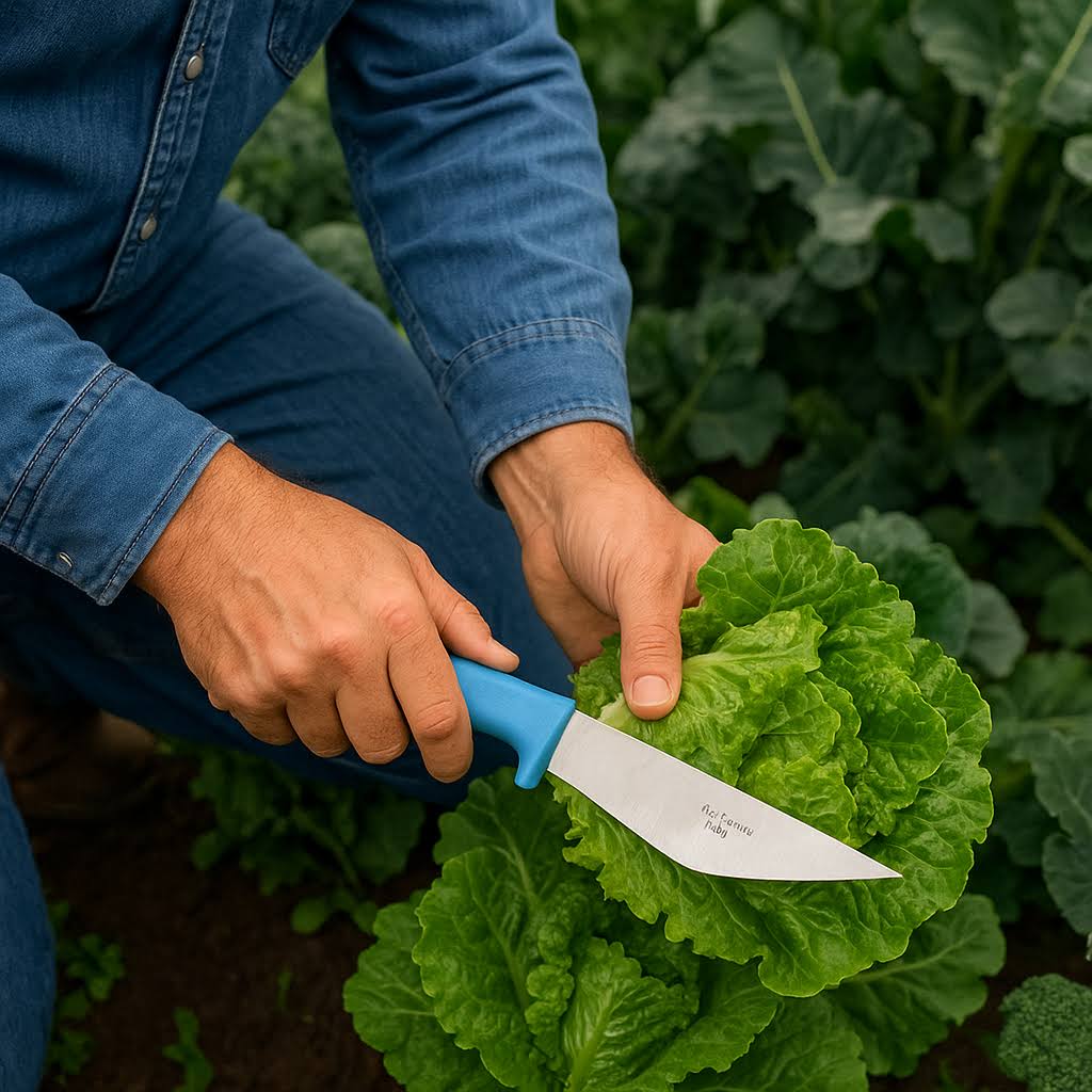 L75S  S/S  lettuce knife with blue handle